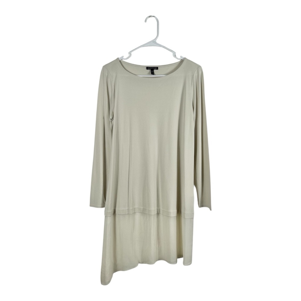 Eileen Fisher Cream Asymmetrical Layered 100% Silk Top Size XS